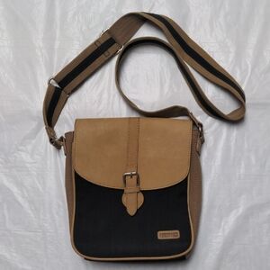 Ellington Heida Leather Canvas Tan Black Crossbody Bag Purse Travel Minimalist